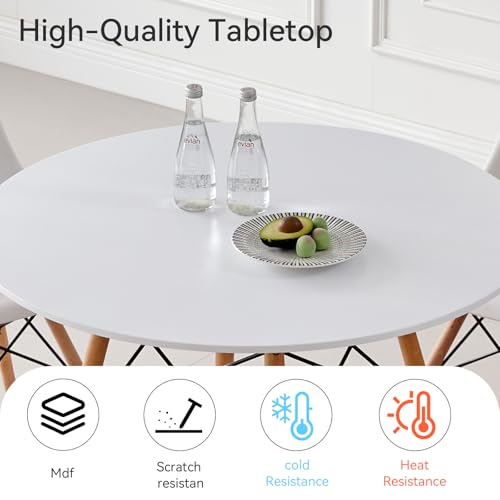 Lecafur HL 5-Piece Round Dining Table Set, Small 35.5" Kitchen Table Chairs Set of 4 Space Saving Furniture, Plastic Seats, Solid Wood Legs, for Living Room Apartment Office Home, White Lecafur HL