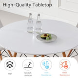 Lecafur HL 5-Piece Round Dining Table Set, Small 35.5" Kitchen Table Chairs Set of 4 Space Saving Furniture, Plastic Seats, Solid Wood Legs, for Living Room Apartment Office Home, White Lecafur HL