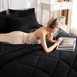 CozyLux Queen Comforter Set Black - Bed in a Bag Queen Size 7 Pieces, Luxury Soft Bed Set for All Seasons, Bedding Set with Down Alternative Comforter, Sheets, Pillowcases & Shams CozyLux