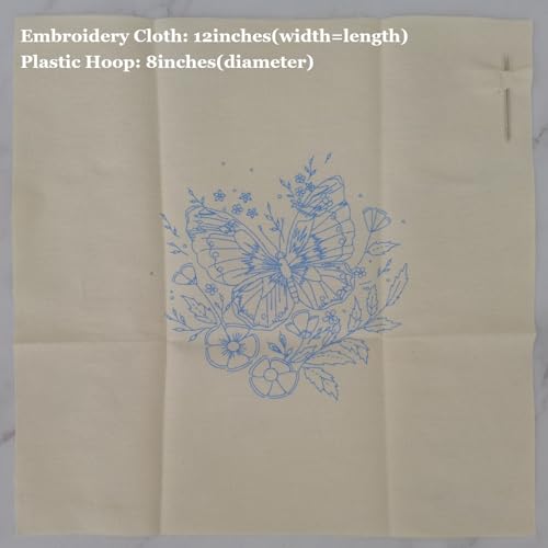 Esffaci Embroidery Starter Kit for Adult Beginners with Butterfly Flower Pattern Hand Embroidery Set with Cloth Hoop Needle Threader Floss and Instructions