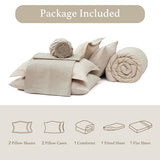 Monbix King Size Comforter Set - 7 Pieces Bed in a Bag King, Apricot Beige Bedding Sets with Comforter, All Seasons Comforter Bed Set with Sheets, Pillowcases & Shams Monbix