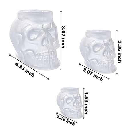 RESINWORLD Set of Large + Medium + Small 3D Skull Resin Molds, Flexible Clear Silicone Skull Head Molds, Silicone Molds for Resin, Soap, Clay, Candle Wax Casting, Halloween Home Decoration ResinWorld