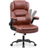 PU Leather Executive Office Chair, Ergonomic Mid-Back Computer & Gaming Chair with Adjustable Height, Rolling Swivel & Flip-Up Armrests, Comfy Padded Seat for Home Office-Brown FelixKing