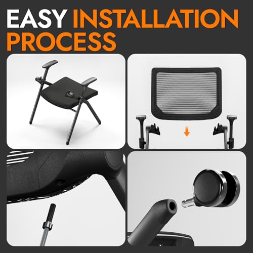 FYLICA Foldable Office Chair Set of 2 with PU Wheels Ergonomic Mesh Bouncing Back, Stackable Conference Room Chair, Office Guest & Reception & Meeting Chair (Black) FYLICA