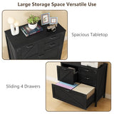 Lateral File Cabinet with 4 Drawers Farmhouse File Cabinet for Letter/Legal/A4 Size Hanging Files, Large Wood File Storage Cabinets Printer Stand for Home Office Cabinet, Black Halitaa