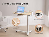 KINGSMITH Rolling Desk Adjustable Height with Drawer and Wheels, Portable Small Standing Desk Pneumatic for Home Office, Mobile Computer Laptop Desk Cart, Medical Sofa Overbed Table, Oak KINGSMITH
