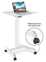 OCOMMO Mobile Podium - Pneumatic Standing Desk with 30 Degree Tilting Top, Adjustable Podium Stand, Lectern Portable with Wheels, Perfect for Lectures, Meetings, and Computer Use, White OCOMMO