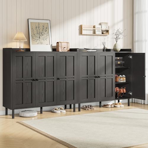 ONBRILL Shoe Cabinet with 3 Doors and Adjustable Shelves, 30 Pairs Shoe Storage Cabinet, 40 Inch Tall Farmhouse Shoe Rack Shoe Organizer Cabinet for Entryway Living Room Closet, Black ONBRILL