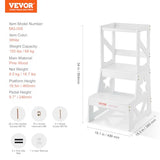 VEVOR Toddler Step Stool, Natural Pine Wood Kids Kitchen Stool Helper with Safety Rail, Standing Tower Learning Stool for Bedroom Bathroom Kitchen Counter, 150LBS Loading Capacity, White VEVOR