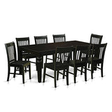 East West Furniture LGNO9-BLK-W 9 Piece Kitchen Table & Chairs Set Includes a Rectangle Dining Room Table with Butterfly Leaf and 8 Dining Chairs, 42x84 Inch, Black East West Furniture