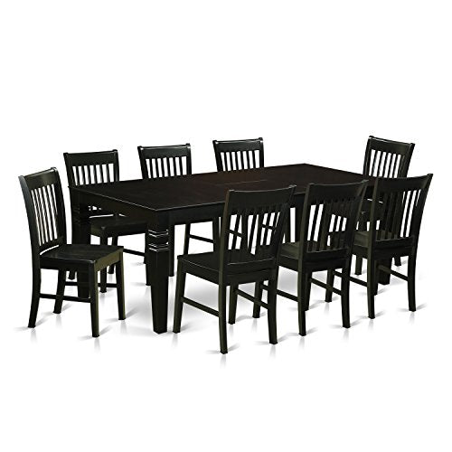 East West Furniture LGNO9-BLK-W 9 Piece Kitchen Table & Chairs Set Includes a Rectangle Dining Room Table with Butterfly Leaf and 8 Dining Chairs, 42x84 Inch, Black - WoodArtSupply