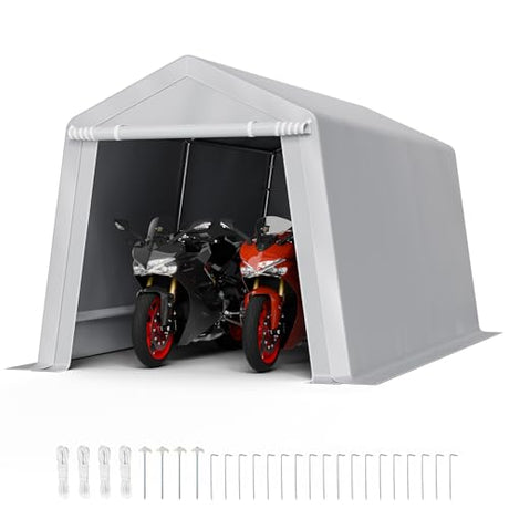 VEVOR Outdoor Storage Shed, 8 x 14 ft Portable Storage Tent with Roll-up Door & Vents, Waterproof Canopy Shed Shelter, Heavy Duty Frame, Patio Garage Carport for Motorcycle, Lawn Mower, Bike, Grey VEVOR