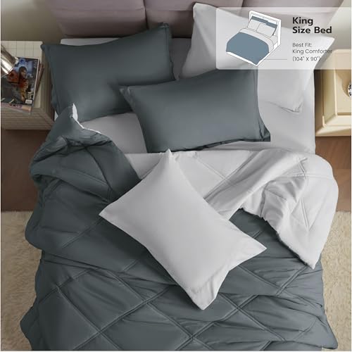 Joiedomi King Size Comforter Set with Sheets Dark Grey, 7 Pieces King Bedding Set with 1 Down Alternative Comforter, 1 Flat Sheet, 1 Fitted Sheet, 2 Pillowcases and 2 Pillow Shams, Bed in a Bag Joiedomi