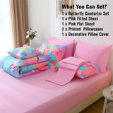 JQinHome 6 Pc Twin Rainbow Butterfly Comforter Set - 3D Butterfly Design Butterflies Bedding with Sheet Sets Bed in A Bag for Girls Kids Teens (Rainbow) JQinHome