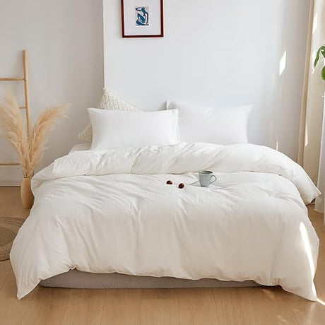 Cottonight White Comforter Sets Full Solid White Bedding Comforter Set Full Plain Cozy Breathable Quilts Blanket Soft Breathable Hotel Bedding Set with 2 Pillowcases for Women Men Cottonight
