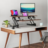 Mount-It! 38 Inch Standing Desk Converter, Sit Stand Desk Riser for Dual Monitors with Keyboard Tray, Height Adjustable Desktop Workstation, Easy Lift Gas Spring, Rustic Walnut Brown Mount-It!