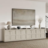 SICOTAS 4-Door Buffet Cabinet for Living Room - 61.7" Extra Long Sideboard with Storage & Adjustable Shelves Modern Credenza Accent Coffee Bar Storage Cabinet for Kitchen, Hallway, White Oak, 1 PCS SICOTAS