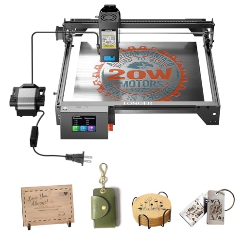 Longer RAY5 Upgraded 20000mW Laser Engraver Machine Bundle with Air Assist Kit, Exclusive 3.5" Touch Screen for DIY, Cutting Tool for Metal Coloring, Acrylic, Wood, Glass, Leather Class 4. Longer