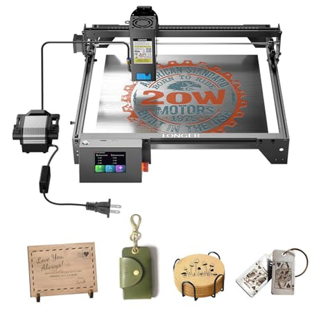 Longer RAY5 Upgraded 20000mW Laser Engraver Machine Bundle with Air Assist Kit, Exclusive 3.5" Touch Screen for DIY, Cutting Tool for Metal Coloring, Acrylic, Wood, Glass, Leather Class 4. Longer