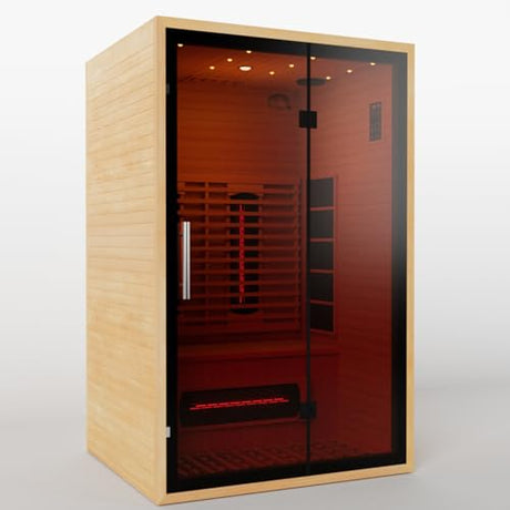 Full Spectrum Infrared Sauna for 2 Person, Upgraded WiFi Control Indoor Red Light Therapy Canadian Hemlock Wood Home Spa Saunas, Speaker, Oxygen bar, Reading & 7-Color Light, 1750 W, 110V Smartmak