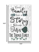 Personalized Family Name Sign Every Family Has A Story Welcome To Ours CUSTOM Rustic Farmhouse Style Wall Decor Housewarming Gift Hanging Solid Wood Saying Wall Art Broad Bay