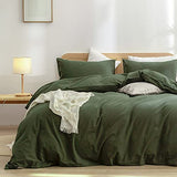 BESTOUCH Duvet Cover Set 100% Washed Cotton Linen Feel Super Soft Comfortable Chic Lightweight 3 PCs Home Bedding Set Olive Green King BESTOUCH