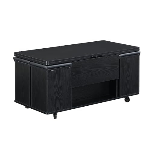 Christopher Knight Home Lucid Wooden Lift Top Coffee Table with Hidden Storage and 4 Stools, Center Table for Living Room with Compartment/Drawer, Multifunctional Table with Casters, Black Christopher Knight Home