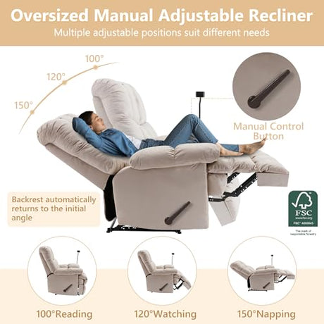 Euthymia Oversized Recliner Chair, Big and Tall Recliner Chairs for Adults 400LBS, Large Recliner Chair, Extra Wide Recliner for Living Room, Cream Euthymia