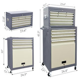 Kirmosal 13-Drawer Tool Chest with Wheels,2 in 1 Detachable Rolling Tool Chests with Drawers,Large Tool Box with Lock,Mobile Steel Tool Cabinet Storage for Warehouse,Garage-Grey&White Kirmosal