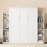 Ball & Cast Queen Size Murphy Bed Wall Bed with Shelves and LED Lights,can be Folded,Hideaway Cabinet Bed Frame W/ 2 Five-Layer Cabinets,Slat Support,for Apartment,Bedroom,Guest Room,White Ball & Cast