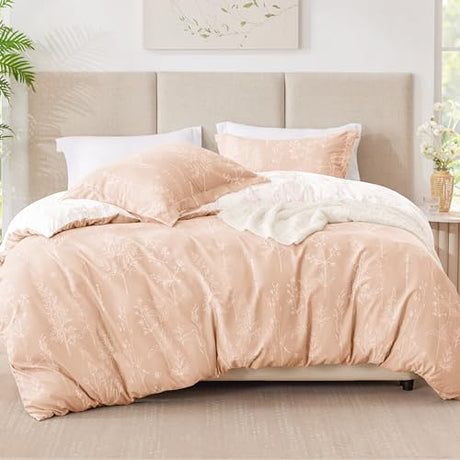 Love's cabin Pink Full Size Comforter Set - Full Comforter Set, 3 Pieces Cute Floral Bedding Sets for All Seasons,1 Soft Reversible Botanical Flowers Comforter and 2 Pillow Shams Love's cabin