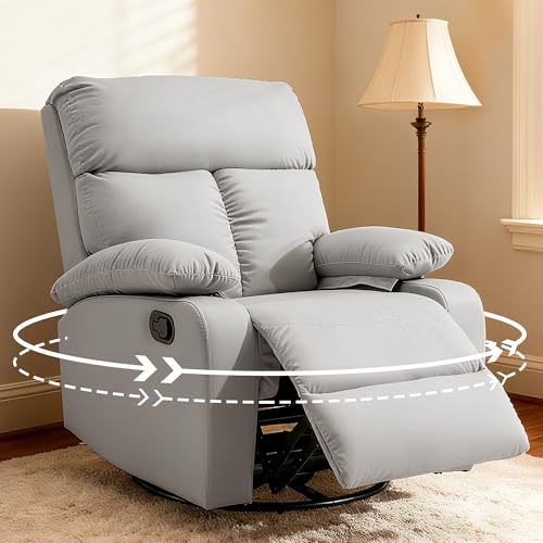 GNMLP2020 Swivel Rocker Recliner, Rocking Recliner Chair, Small Rocker Recliners for Small Spaces, Living Room, Bedroom, Nursery, RV, Light Grey