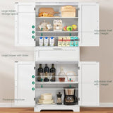 Iwell Tall Storage Cabinet with Adjustable Shelf & 1 Large Drawer, Pantry Cabinet with 4 Doors, Bathroom Cabinets, Kitchen Cabinets for Dining Room, Living Room, Home Office, White Iwell