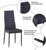 NIERN Round Tempered Glass Dining Table Set for 4, 5-Piece Modern Kitchen Table Set with 4 Upholstered Chair for Kitchen Dining Room (Deep Black) NIERN