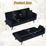 72" Modern Corduroy Sofa Bed Futon,Convertible Sleeper Couch Bed with Cup Holder,4 Reclining Positions,Folding Sofa Cloud Loveseat for Small Living Room Apartment Office (Black-New) Majnesvon