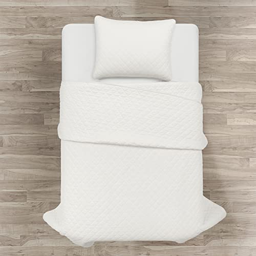 Lush Decor Ava Quilt Diamond Pattern Solid 2 Piece Oversized Bedding Blanket Bedspread Set - Twin-XL - White Lush Decor