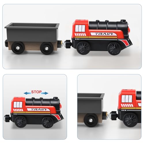 Giant bean Tower Crane Wooden Train Set, 72pcs Toy Battery Operated Train Track for Boys and Girls 3-7, Fit Thomas The Train, Brio, Melissa & Doug Giant bean