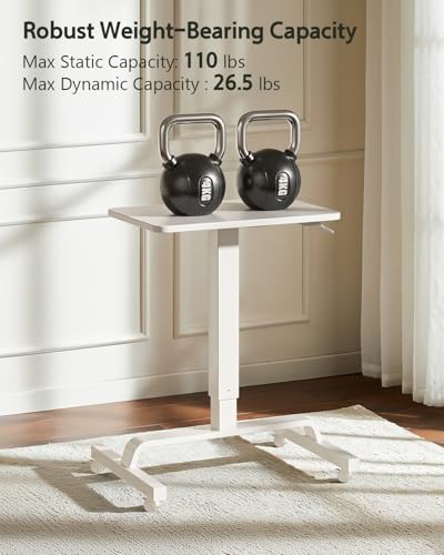 KINGSMITH Height Adjustable Mobile Standing Desk with 360° Swivel Casters, 29"-45" Pneumatic Rolling Desk on Wheels, Perfect for Home Office, Bedroom, Living Room, White KINGSMITH