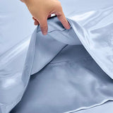 VACVELT 4pcs Extra Deep Pocket Queen Size Bedding Set, Baby Blue Luxury Satin Sheet Set Fit 18-24 Inch Deep Pocket Mattress, Soft & Ultra Deep Fitted Sheet Set VACVELT