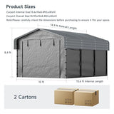 10x15FT Metal Carport Kits with Galvanized Steel Roof, Heavy Duty Metal Frame Carports Canopy with Removable Sidewalls, Garage Car Tent Shelter for Tractors, Boat, Car, Gray DOVELF