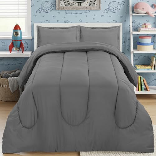 Utopia Bedding Grey Kids Comforter Set with 2 Pillow Shams, 3 Piece Soft Microfiber Twin Bed Comforter with Pillow Shams, Printed Kids Bedding for Boys and Girls, Lightweight, Breathable,Easy Care Utopia Bedding