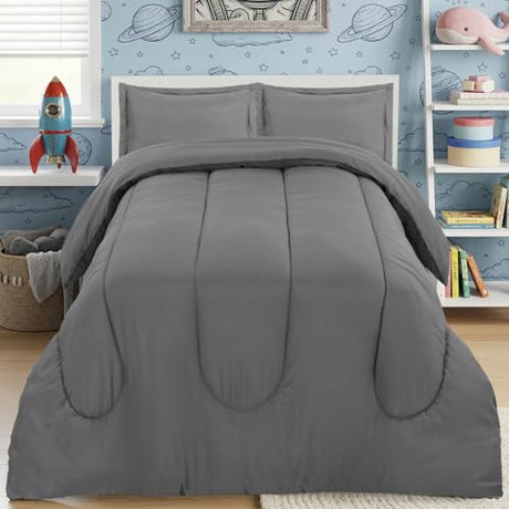Utopia Bedding Grey Kids Comforter Set with 2 Pillow Shams, 3 Piece Soft Microfiber Twin Bed Comforter with Pillow Shams, Printed Kids Bedding for Boys and Girls, Lightweight, Breathable,Easy Care Utopia Bedding
