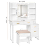 ANWBROAD Makeup Vanity Desk Vanity Set with 10 LED Bulbs Lighted Mirror Makeup Vanity Table Set with Charging Station Nightstand 3 Colors Modes Dimming Cushioned Stool Large Mirror White UBDT53W ANWBROAD