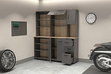Inval Proforte 2-Piece Garage Storage Cabinet Set with 1 Large Cabinet, 3-Drawer Cabinet, Adjustable Shelves, Dark Gray/Maple Inval