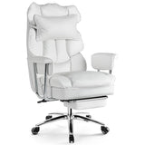 Sweetcrispy Executive Home Office Desk Chair - Ergonomic Big Tall High Back with Footrest & Lumbar Support, Reclining Height Adjustable, Comfy PU Leather Computer Gaming with Swivel Wheels, White Sweetcrispy