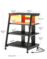 CHOEZON 4-Tier AV Media Stand with Wheels, Stereo Stands, Media Console Shelf with Power Strips, LED Lights, Wooden Audio Cabinet Rack Tower for Record Player/Apple TV/ps4, Black TCJ60UDBB CHOEZON
