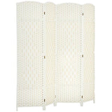 HOMCOM 4 Panel Room Divider, 6' Tall Folding Privacy Screen, Woven Freestanding Wall Partition for Home Office, Bedroom, White HOMCOM