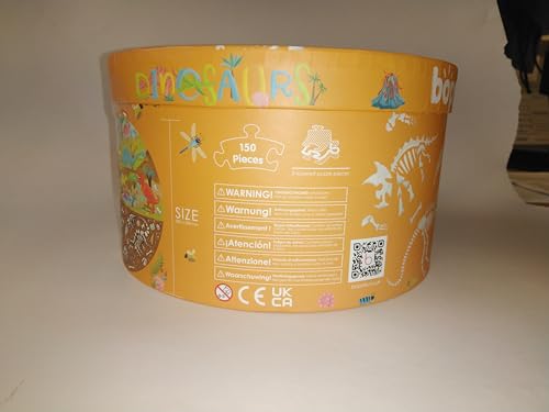 boppi Dinosaurs Round Jigsaw Puzzle with 100% Recycled Card T-rex Stegosaurus and Triceratops Fossils 150 Pieces for Children 5 6 7 8 Years 58cm Diameter boppi