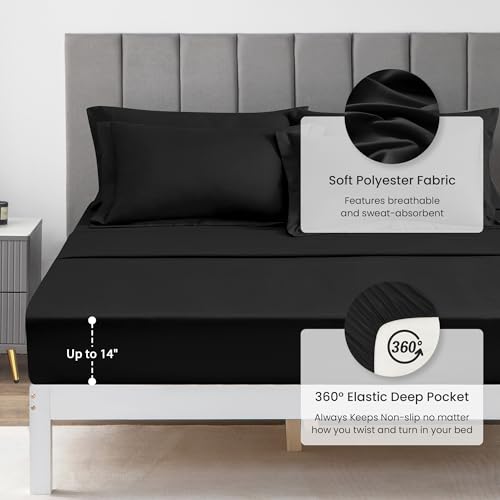 Love's cabin Full Comforter Set Black, 7 Pieces Full Bed in a Bag, All Season Bedding Sets with 1 Comforter, 1 Flat Sheet, 1 Fitted Sheet, 2 Pillowcase and 2 Pillow Sham Love's cabin
