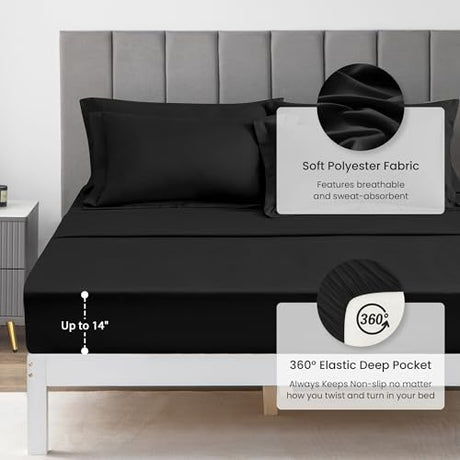 Love's cabin Twin Comforter Set Black, 5 Pieces Twin Bed in a Bag, All Season Bedding Sets with 1 Comforter, 1 Flat Sheet, 1 Fitted Sheet, 1 Pillowcase and 1 Pillow Sham Love's cabin
